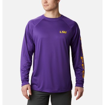 Columbia Collegiate PFG Terminal Tackle Long Sleeve - LSU, Sudaderas Morados Amarillos Para Hombre |